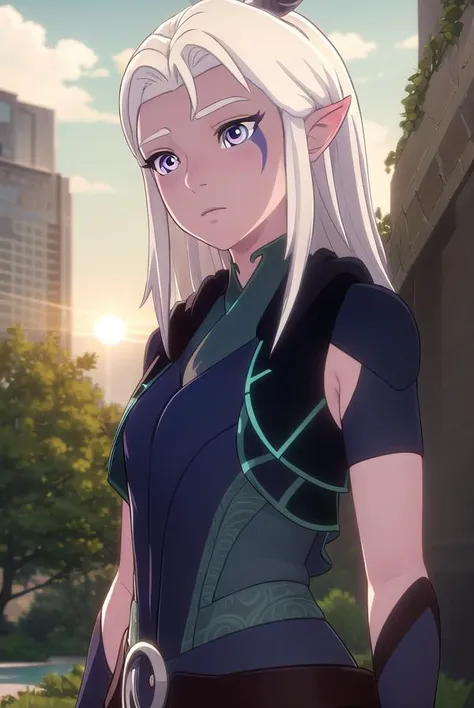 rayla, <lora:raylav2-lora-nochekaiser:1>,
rayla, long hair, white hair, horns, pointy ears, (purple eyes:1.1),
BREAK boots, belt, bodysuit,
BREAK outdoors, nature, forest, cloud, sky, sun, day,
BREAK looking at viewer, (cowboy shot:1.5),
BREAK <lyco:GoodHands-beta2:1>, (masterpiece:1.2), best quality, high resolution, unity 8k wallpaper, (illustration:0.8), (beautiful detailed eyes:1.6), extremely detailed face, perfect lighting, extremely detailed CG, (perfect hands, perfect anatomy),