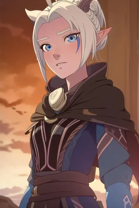 dragonrayla, <lora:raylatest:1>,
rayla, blonde hair, pointy ears, horns, ponytail, elf, ahoge, (brown eyes:1.5), facial mark,
BREAK cape, armor,
BREAK looking at viewer,
BREAK outdoors,
BREAK <lora:GoodHands-vanilla:1>, (masterpiece:1.2), best quality, high resolution, unity 8k wallpaper, (illustration:0.8), (beautiful detailed eyes:1.6), extremely detailed face, perfect lighting, extremely detailed CG, (perfect hands, perfect anatomy),