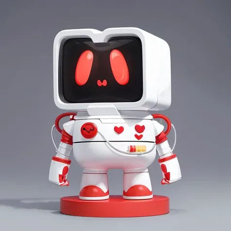no human,white robot , red eyes, cables, solo, screen, heart, grey background, glowing, clean background (illustration:1.0), masterpiece, best quality,<lora:cute robota_v1:0.75> chibi,
