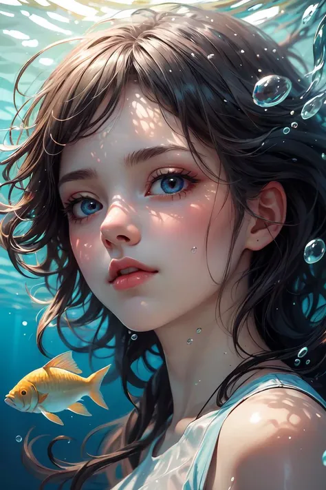 (masterpiece, best quality:1.4), high detail, (detailed face), detailed eyes, detailed background,dramatic lighting, 1 girl,underwater hair physics,air bubbles,light coming through water,reflections,laying in water,split layers of water,school of fish,beauty, <lora:more_details:0.3> ,<lora:GoodHands-beta2:1>, <lora:GPTS4 dreamwave full_478773:0.4>