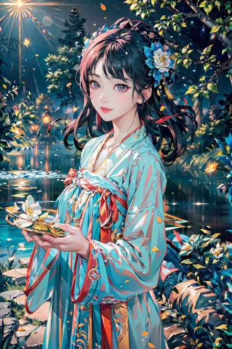<(best quality, extremery best quality, masterpiece:1.4), (realistic, intricate details:1.4), (photorealistic:1.4), (extremely intricate:1.4), highres, ultra highres, ultra-detailed, absurdres, incredibly absurdres, extremely detailed, high quality, high resolution, hyperrealistic, ultra-realistic, hyper-detailed, top quality, best, fine detail, massive detail, Highly detailed, extreme detailed, highest detailed, high-res, absolutely resolution, reflection, (refraction:1.4), (hyperrealism:1.4)>, BREAK, 1girl, solo, looking at viewer, (young cute beautiful 18-year-old girl:1.4), 3d face, (hand of Guido Daniele:1.4), beautiful girl, Beautiful face, pretty, girlface, kpop idol, supermodel, stunning innocent symmetry face, perfect body, medium breast, slim waist, slim legs, (high detailed skin:1.5), glowing eyes, goddess, natural skin texture, shiny skin, White skin, Beautiful detailed face, detailed face, real skin texture, cute delicate face, finely detailed face, golden ratio, golden ratio face, expressive eyes, perfect face, perfect skin, flawless face, clear face, shiny hair, pale skin, Proper body proportion, perfect anatomy, realistic skin texture, luscious lips, glossy lips, natural makeup, beautiful bright pupils, slender figure, intricate eyes, detailed pupils, detailed face and eyes, longeyelashes, blush, good hand, perfect hands, pretty face, beautiful female bodies, finely detailed skin, oily shiny skin, clean facial features, an extremely delicate and beautiful, cute & girly, beautiful detailed eyes, stars in the eyes, detailed simmetric eyes, perfect smooth skin texture, BREAK, (((((standing, (hanfu, tang style, tang style outfits, pink upper shan, pink chest pleated skirt, red with pink waistband, red pibo:1.4), (smile, Pink hair, Pink eye, long hair, Pink eyelashes, Pink lips, Pink lip colour, Eyes glowing Pink, flat bangs, pink fluffy bunny:1.5), (night, Night time, moon light, sky, landscape, aurora borealis, stars, outdoors, Chinese, Pink fireworks, Sakura tree background:1.4), (lake background, mountains, full moon background, night lake shore, river, forest, chinese style countryard, lanterns, pond, cobblestone pathway, building pavilion, chinese buildings, moutains, misty lake, ancient chinese background, puddle, after the rain, petals falling, wet grass and trees, flower sea, in a meadow, waterfall, breeze, flying splashes, flying petals, leaves, bloom, bloom effect, surrounded by heavy floating petal flow, petal, Pink butterfly, flower, detailed beautiful grassland with petal, flowers, plants, Pink rose, many Pink roses, leaves falling from the tree, dust is drifting, ethereal, scenery, nature, mysterious background:1.4), (iridescent colors, Iridescence, blush, mysterious, fantasy background, fantasy, open mouth:1.2), (fog, wind:1.2), (Luminescent Particles:1.3), (fullbody:1.2), (eye focus, face focus, character focus, close-up face:1.2), (dutch angle, cowboy shot:1.3), colorful refraction)))), BREAK, <watercolor, available light, detailed light, volumetric fog, beautiful lighting, Rembrandt lighting, Cinematic, pixel art, game art, key visual, surreal, PBR Texturing, Anisotropic Filtering, Maximum Clarity And Sharpness, Albedo And Specular Maps, Multi-Layered Textures, Surface Shading, Sub-Pixel Convolution, Sub-Pixel Convolution, Accurate Simulation Of Light-Material Interaction, blurry foreground, broad light, volumetric light effect, matte painting, perfectly defined features, volumetric lighting, Tone Mapping, Lumen Reflections, Global illumination, Ray Tracing, Screen Space Global Illumination, Accent Lighting, 32k, Natural Lighting, volumetric, cinematic masterpiece, Rule of thirds, high dynamic range, Multi-exposure HDR capture, cinematic render, game cg cinematic, atmospheric perspective, scene, epic dynamic frame, motion blur, ((cinematic look, Film look)), rim light, 4k textures, adobe lightroom, photolab, insane details, hyperdetailed, exposure blend, professional color grading, professional color correction, aerial perspective, particles and dust in beams of light, cinematic scene, dynamic lighting, sharp details, lomography, soft focus, light leaks, bold hues, atmospheric depth, (explosive light and shadow:1.2), aesthetics, intricate designs, ultra realistic digital art, (zentangle, mandala, tangle, entangle), (fractal art), elegant, vivid colours, floating particles, particles, dramatic, epic, (ink drawing, oil painting detailed), (dramatic lighting:1.2), RAW, huge filesize, extremery detailed CG, Photo, 8k uhd, cinematic atmosphere, trending on artstation, award-winning glamour photograph, highly detailed photo, official art, beautiful and aesthetic, unity 8k wallpaper, beautiful, highly detailed CG illustration, best illustration, intricate, Amazing, emotional, analog, painting, digital painting, concept art, Oil Painting, illustration, Classical art, Renaissance, Romanticism, Neoclassicism, Color Palette, depth and contrast, Vibrant colors, saturated, rich saturation, color harmony, vivid palette, concept-art, design style, detail character, concept render, colorful, analog photography, dreamy atmosphere, specular highlights, atmospheric lighting, (dynamic angle, dynamic pose :1.3), (shiny, clothes reflecting light, lens flare, bloom effect, light particle, lens glare:1.3), realistic lighting, cinematic light, (cinematic lighting), light in the face, soft lighting, saturated colors, detailed background, sharp focus, 8k high definition, perspective, Master Composition, roughness, post-processing, soft shadows, realistic shadows, ambient occlusion, ray-tracing, subsurface scattering, photon mapping, physically-based rendering, octane rendering, unreal engine 5, ue5 rendering, Adobe After FX, dslr, RTX, Best character details, radiosity, sharp, antialiased, RAW photo, HDR, 8k, 4k, (((Photographed by Roger Deakins, using a RED Monstro 8K VV camera and a series of high-end lenses))), ((Hasselblad photography)), (film grain:1.4), Kodak portra 400, ((Fujifilm X-T5)), professional photograph, depth of field, caustics, Broad lighting, diffuse lighting, rim lighting, two tone lighting, textile details, visible pores, high resolution scan, professionally color graded, photographic reality, automatic white balance, best lighting, detailed shadow, high contrast, strong light and shadow>, (PureErosFace_V1:0.5), (ulzzang-6500:1), <lora:epiNoiseoffset_v3:0.05>, <lora:add_detail:0.1>, <lora:hanfuTang_v35:0.8>, <lora:zhongfenghuaxiyou-000018:0.05>, zhongfenghua