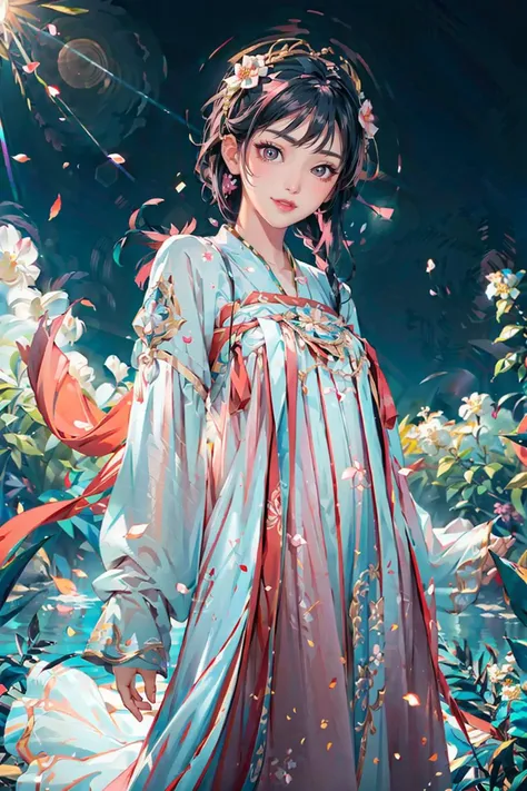 <(best quality, extremery best quality, masterpiece:1.4), (realistic, intricate details:1.4), (photorealistic:1.4), (extremely intricate:1.4), highres, ultra highres, ultra-detailed, absurdres, incredibly absurdres, extremely detailed, high quality, high resolution, hyperrealistic, ultra-realistic, hyper-detailed, top quality, best, fine detail, massive detail, Highly detailed, extreme detailed, highest detailed, high-res, absolutely resolution, reflection, (refraction:1.4), (hyperrealism:1.4)>, BREAK, 1girl, solo, looking at viewer, (young cute beautiful 18-year-old girl:1.4), 3d face, (hand of Guido Daniele:1.4), beautiful girl, Beautiful face, pretty, girlface, kpop idol, supermodel, stunning innocent symmetry face, perfect body, medium breast, slim waist, slim legs, (high detailed skin:1.5), glowing eyes, goddess, natural skin texture, shiny skin, White skin, Beautiful detailed face, detailed face, real skin texture, cute delicate face, finely detailed face, golden ratio, golden ratio face, expressive eyes, perfect face, perfect skin, flawless face, clear face, shiny hair, pale skin, Proper body proportion, perfect anatomy, realistic skin texture, luscious lips, glossy lips, natural makeup, beautiful bright pupils, slender figure, intricate eyes, detailed pupils, detailed face and eyes, longeyelashes, blush, good hand, perfect hands, pretty face, beautiful female bodies, finely detailed skin, oily shiny skin, clean facial features, an extremely delicate and beautiful, cute & girly, beautiful detailed eyes, stars in the eyes, detailed simmetric eyes, perfect smooth skin texture, BREAK, (((((standing, (hanfu, tang style, tang style outfits, pink upper shan, pink chest pleated skirt, red with pink waistband, red pibo:1.4), (smile, Pink hair, Pink eye, long hair, Pink eyelashes, Pink lips, Pink lip colour, Eyes glowing Pink, flat bangs, pink fluffy bunny:1.5), (night, Night time, moon light, sky, landscape, aurora borealis, stars, outdoors, Chinese, Pink fireworks, Sakura tree background:1.4), (lake background, mountains, full moon background, night lake shore, river, forest, chinese style countryard, lanterns, pond, cobblestone pathway, building pavilion, chinese buildings, moutains, misty lake, ancient chinese background, puddle, after the rain, petals falling, wet grass and trees, flower sea, in a meadow, waterfall, breeze, flying splashes, flying petals, leaves, bloom, bloom effect, surrounded by heavy floating petal flow, petal, Pink butterfly, flower, detailed beautiful grassland with petal, flowers, plants, Pink rose, many Pink roses, leaves falling from the tree, dust is drifting, ethereal, scenery, nature, mysterious background:1.4), (iridescent colors, Iridescence, blush, mysterious, fantasy background, fantasy, open mouth:1.2), (fog, wind:1.2), (Luminescent Particles:1.3), (fullbody:1.2), (eye focus, face focus, character focus, close-up face:1.2), (dutch angle, cowboy shot:1.3), colorful refraction)))), BREAK, <watercolor, available light, detailed light, volumetric fog, beautiful lighting, Rembrandt lighting, Cinematic, pixel art, game art, key visual, surreal, PBR Texturing, Anisotropic Filtering, Maximum Clarity And Sharpness, Albedo And Specular Maps, Multi-Layered Textures, Surface Shading, Sub-Pixel Convolution, Sub-Pixel Convolution, Accurate Simulation Of Light-Material Interaction, blurry foreground, broad light, volumetric light effect, matte painting, perfectly defined features, volumetric lighting, Tone Mapping, Lumen Reflections, Global illumination, Ray Tracing, Screen Space Global Illumination, Accent Lighting, 32k, Natural Lighting, volumetric, cinematic masterpiece, Rule of thirds, high dynamic range, Multi-exposure HDR capture, cinematic render, game cg cinematic, atmospheric perspective, scene, epic dynamic frame, motion blur, ((cinematic look, Film look)), rim light, 4k textures, adobe lightroom, photolab, insane details, hyperdetailed, exposure blend, professional color grading, professional color correction, aerial perspective, particles and dust in beams of light, cinematic scene, dynamic lighting, sharp details, lomography, soft focus, light leaks, bold hues, atmospheric depth, (explosive light and shadow:1.2), aesthetics, intricate designs, ultra realistic digital art, (zentangle, mandala, tangle, entangle), (fractal art), elegant, vivid colours, floating particles, particles, dramatic, epic, (ink drawing, oil painting detailed), (dramatic lighting:1.2), RAW, huge filesize, extremery detailed CG, Photo, 8k uhd, cinematic atmosphere, trending on artstation, award-winning glamour photograph, highly detailed photo, official art, beautiful and aesthetic, unity 8k wallpaper, beautiful, highly detailed CG illustration, best illustration, intricate, Amazing, emotional, analog, painting, digital painting, concept art, Oil Painting, illustration, Classical art, Renaissance, Romanticism, Neoclassicism, Color Palette, depth and contrast, Vibrant colors, saturated, rich saturation, color harmony, vivid palette, concept-art, design style, detail character, concept render, colorful, analog photography, dreamy atmosphere, specular highlights, atmospheric lighting, (dynamic angle, dynamic pose :1.3), (shiny, clothes reflecting light, lens flare, bloom effect, light particle, lens glare:1.3), realistic lighting, cinematic light, (cinematic lighting), light in the face, soft lighting, saturated colors, detailed background, sharp focus, 8k high definition, perspective, Master Composition, roughness, post-processing, soft shadows, realistic shadows, ambient occlusion, ray-tracing, subsurface scattering, photon mapping, physically-based rendering, octane rendering, unreal engine 5, ue5 rendering, Adobe After FX, dslr, RTX, Best character details, radiosity, sharp, antialiased, RAW photo, HDR, 8k, 4k, (((Photographed by Roger Deakins, using a RED Monstro 8K VV camera and a series of high-end lenses))), ((Hasselblad photography)), (film grain:1.4), Kodak portra 400, ((Fujifilm X-T5)), professional photograph, depth of field, caustics, Broad lighting, diffuse lighting, rim lighting, two tone lighting, textile details, visible pores, high resolution scan, professionally color graded, photographic reality, automatic white balance, best lighting, detailed shadow, high contrast, strong light and shadow>, (PureErosFace_V1:0.5), (ulzzang-6500:1), <lora:epiNoiseoffset_v3:0.05>, <lora:add_detail:0.1>, <lora:hanfuTang_v35:0.8>, <lora:zhongfenghuaxiyou-000018:0.05>, zhongfenghua