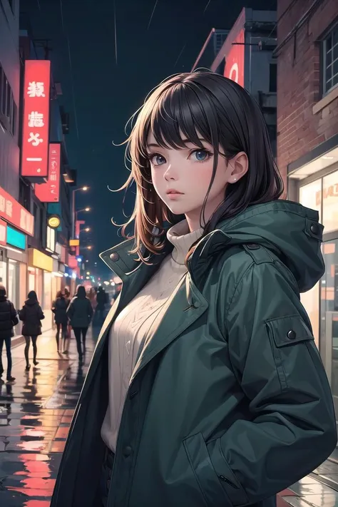 ((upper body)) (masterpiece, best quality1.2), highres, (extremely intricate), 1girl,night city,rain,coat,hands in pockets,<lora:more_details:0.3> <lyco:GPTS4 dreamwave full_478773:0.3> <lyco:GoodHands-beta2:0.8>