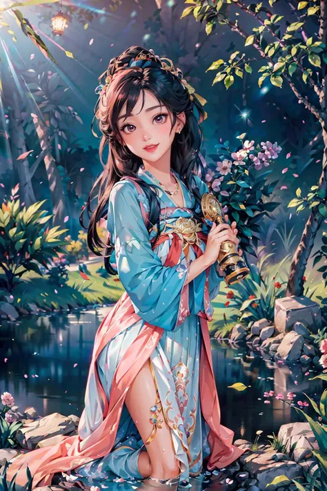 <(best quality, extremery best quality, masterpiece:1.4), (realistic, intricate details:1.4), (photorealistic:1.4), (extremely intricate:1.4), highres, ultra highres, ultra-detailed, absurdres, incredibly absurdres, extremely detailed, high quality, high resolution, hyperrealistic, ultra-realistic, hyper-detailed, top quality, best, fine detail, massive detail, Highly detailed, extreme detailed, highest detailed, high-res, absolutely resolution, reflection, (refraction:1.4), (hyperrealism:1.4)>, BREAK, 1girl, solo, looking at viewer, (young cute beautiful 18-year-old girl:1.4), 3d face, (hand of Guido Daniele:1.4), beautiful girl, Beautiful face, pretty, girlface, kpop idol, supermodel, stunning innocent symmetry face, perfect body, medium breast, slim waist, slim legs, (high detailed skin:1.5), glowing eyes, goddess, natural skin texture, shiny skin, White skin, Beautiful detailed face, detailed face, real skin texture, cute delicate face, finely detailed face, golden ratio, golden ratio face, expressive eyes, perfect face, perfect skin, flawless face, clear face, shiny hair, pale skin, Proper body proportion, perfect anatomy, realistic skin texture, luscious lips, glossy lips, natural makeup, beautiful bright pupils, slender figure, intricate eyes, detailed pupils, detailed face and eyes, longeyelashes, blush, good hand, perfect hands, pretty face, beautiful female bodies, finely detailed skin, oily shiny skin, clean facial features, an extremely delicate and beautiful, cute & girly, beautiful detailed eyes, stars in the eyes, detailed simmetric eyes, perfect smooth skin texture, BREAK, (((((standing, (hanfu, tang style, tang style outfits, pink upper shan, pink chest pleated skirt, red with pink waistband, red pibo:1.4), (smile, Pink hair, Pink eye, long hair, Pink eyelashes, Pink lips, Pink lip colour, Eyes glowing Pink, flat bangs, pink fluffy bunny:1.5), (night, Night time, moon light, sky, landscape, aurora borealis, stars, outdoors, Chinese, Pink fireworks, Sakura tree background:1.4), (lake background, mountains, full moon background, night lake shore, river, forest, chinese style countryard, lanterns, pond, cobblestone pathway, building pavilion, chinese buildings, moutains, misty lake, ancient chinese background, puddle, after the rain, petals falling, wet grass and trees, flower sea, in a meadow, waterfall, breeze, flying splashes, flying petals, leaves, bloom, bloom effect, surrounded by heavy floating petal flow, petal, Pink butterfly, flower, detailed beautiful grassland with petal, flowers, plants, Pink rose, many Pink roses, leaves falling from the tree, dust is drifting, ethereal, scenery, nature, mysterious background:1.4), (iridescent colors, Iridescence, blush, mysterious, fantasy background, fantasy, open mouth:1.2), (fog, wind:1.2), (Luminescent Particles:1.3), (fullbody:1.2), (eye focus, face focus, character focus, close-up face:1.2), (dutch angle, cowboy shot:1.3), colorful refraction)))), BREAK, <watercolor, available light, detailed light, volumetric fog, beautiful lighting, Rembrandt lighting, Cinematic, pixel art, game art, key visual, surreal, PBR Texturing, Anisotropic Filtering, Maximum Clarity And Sharpness, Albedo And Specular Maps, Multi-Layered Textures, Surface Shading, Sub-Pixel Convolution, Sub-Pixel Convolution, Accurate Simulation Of Light-Material Interaction, blurry foreground, broad light, volumetric light effect, matte painting, perfectly defined features, volumetric lighting, Tone Mapping, Lumen Reflections, Global illumination, Ray Tracing, Screen Space Global Illumination, Accent Lighting, 32k, Natural Lighting, volumetric, cinematic masterpiece, Rule of thirds, high dynamic range, Multi-exposure HDR capture, cinematic render, game cg cinematic, atmospheric perspective, movie scene, epic dynamic frame, motion blur, ((cinematic look, Film look)), rim light, 4k textures, adobe lightroom, photolab, insane details, hyperdetailed, exposure blend, professional color grading, professional color correction, aerial perspective, particles and dust in beams of light, cinematic scene, dynamic lighting, sharp details, lomography, soft focus, light leaks, bold hues, atmospheric depth, (explosive light and shadow:1.2), aesthetics, intricate designs, ultra realistic digital art, (zentangle, mandala, tangle, entangle), (fractal art), elegant, vivid colours, floating particles, particles, dramatic, epic, (ink drawing, oil painting detailed), (dramatic lighting:1.2), RAW, huge filesize, extremery detailed CG, Photo, 8k uhd, cinematic atmosphere, trending on artstation, award-winning glamour photograph, highly detailed photo, official art, beautiful and aesthetic, unity 8k wallpaper, beautiful, highly detailed CG illustration, best illustration, intricate, Amazing, emotional, analog, painting, digital painting, concept art, Oil Painting, illustration, Classical art, Renaissance, Romanticism, Neoclassicism, Color Palette, depth and contrast, Vibrant colors, saturated, rich saturation, color harmony, vivid palette, concept-art, design style, detail character, concept render, colorful, analog photography, dreamy atmosphere, specular highlights, atmospheric lighting, (dynamic angle, dynamic pose :1.3), (shiny, clothes reflecting light, lens flare, bloom effect, light particle, lens glare:1.3), realistic lighting, cinematic light, (cinematic lighting), light in the face, soft lighting, saturated colors, detailed background, sharp focus, 8k high definition, perspective, Master Composition, roughness, post-processing, soft shadows, realistic shadows, ambient occlusion, ray-tracing, subsurface scattering, photon mapping, physically-based rendering, octane rendering, unreal engine 5, ue5 rendering, Adobe After FX, dslr, RTX, Best character details, radiosity, sharp, antialiased, RAW photo, HDR, 8k, 4k, (((Photographed by Roger Deakins, using a RED Monstro 8K VV camera and a series of high-end lenses))), ((Hasselblad photography)), (film grain:1.4), Kodak portra 400, ((Fujifilm X-T5)), professional photograph, depth of field, caustics, Broad lighting, diffuse lighting, rim lighting, two tone lighting, textile details, visible pores, high resolution scan, professionally color graded, photographic reality, automatic white balance, best lighting, detailed shadow, high contrast, strong light and shadow>, (PureErosFace_V1:0.5), (ulzzang-6500:1), <lora:epiNoiseoffset_v3:0.05>, <lora:add_detail:0.1>, <lora:hanfuTang_v35:0.8>, <lora:zhongfenghuaxiyou-000018:0.05>, zhongfenghua