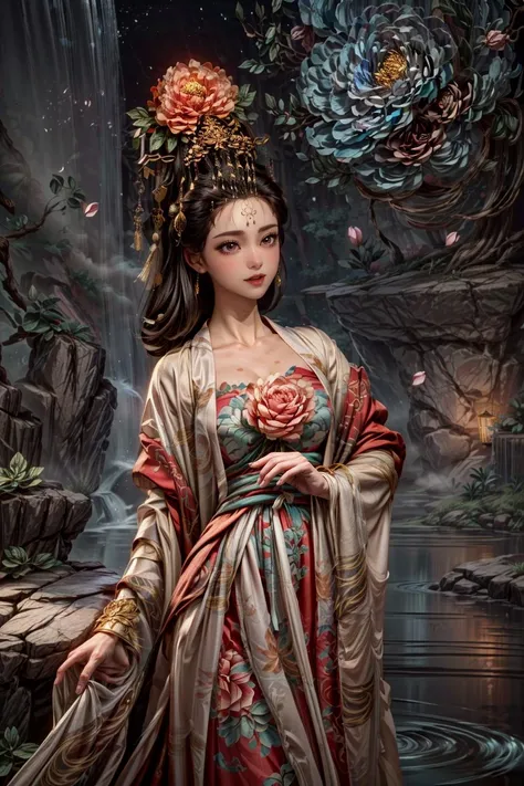 <(best quality, extremery best quality, masterpiece:1.4), (realistic, intricate details:1.4), (photorealistic:1.4), (extremely intricate:1.4), highres, ultra highres, ultra detailed, ultra-detailed, absurdres, incredibly absurdres, extremely detailed, high quality, high resolution, hyperrealistic, ultra-realistic, hyper-detailed, top quality, best, fine detail, massive detail, Highly detailed, extreme detailed, highest detailed, high-res, absolutely resolution, reflection, (refraction:1.4), (hyperrealism:1.4)>, BREAK, (1girl:1.3), solo, looking at viewer, (young cute beautiful 18-year-old girl:1.4), 3d face, (hand of Guido Daniele:1.4), beautiful girl, Beautiful face, pretty, girlface, kpop idol, supermodel, stunning innocent symmetry face, perfect body, medium breast, slim waist, slim legs, (high detailed skin:1.5), glowing eyes, goddess, natural skin texture, shiny skin, White skin, Beautiful detailed face, detailed face, real skin texture, cute delicate face, finely detailed face, golden ratio, golden ratio face, expressive eyes, perfect face, perfect skin, flawless face, clear face, shiny hair, pale skin, Proper body proportion, perfect anatomy, realistic skin texture, luscious lips, glossy lips, natural makeup, beautiful bright pupils, slender figure, intricate eyes, detailed pupils, detailed face and eyes, longeyelashes, blush, good hand, perfect hands, pretty face, beautiful female bodies, finely detailed skin, oily shiny skin, clean facial features, an extremely delicate and beautiful, cute & girly, beautiful detailed eyes, stars in the eyes, detailed simmetric eyes, perfect smooth skin texture, BREAK, (((((standing, (zanhua, holding flower, Pink flower on head:1.4), (smile, Pink hair, Pink eye, long hair, Pink eyelashes, Pink lips, Pink lip colour, Eyes glowing Pink, flat bangs, wearing hanfu, in Pink and white, happy expression, bird, lotus, hair ornament, water, dancing with butterfly, hanfu_tang, tang dynasty, chinese traditional architecture, in the garden, floral background, brilliant colors, wearing Tang-style clothing, flowing sleeves, floral pattern, golden bracelets, pearl earrings, long_hair, nail_polish, jewelry, ancient art, chinese style, golden embroidery, ornate hairpin, jade accessories, standing in imperial palace, red pillars, golden details, intricate carvings, decorative screens, sparkling jewels, ruqun, rich Chinese red, golden decorations, exquisite screens, golden dragon-patterned wallpaper, Pink silk curtains, delicate porcelain, Pink flower decorations, Pink carpets, mooth curved bridge, blue sky and green water:1.5), (night, Night time, moon light, sky, landscape, aurora borealis, stars, outdoors, Chinese, Pink fireworks, Sakura tree background:1.4), (lake background, mountains, full moon background, night lake shore, river, forest, chinese style countryard, lanterns, pond, cobblestone pathway, building pavilion, chinese buildings, moutains, misty lake, ancient chinese background, puddle, after the rain, petals falling, wet grass and trees, flower sea, in a meadow, waterfall, breeze, flying splashes, flying petals, leaves, bloom, bloom effect, surrounded by heavy floating petal flow, petal, Pink butterfly, flower, detailed beautiful grassland with petal, flowers, plants, Pink rose, many Pink roses, leaves falling from the tree, dust is drifting, ethereal, scenery, nature, mysterious background:1.4), (iridescent colors, Iridescence, blush, mysterious, fantasy background, fantasy, open mouth:1.2), (fog, wind:1.2), (Luminescent Particles:1.3), (fullbody:1.2), (eye focus, face focus, character focus, close-up face:1.2), (dutch angle, cowboy shot:1.3), colorful refraction)))), BREAK, <watercolor, available light, detailed light, volumetric fog, beautiful lighting, Rembrandt lighting, Cinematic, pixel art, game art, key visual, surreal, PBR Texturing, Anisotropic Filtering, Maximum Clarity And Sharpness, Albedo And Specular Maps, Multi-Layered Textures, Surface Shading, Sub-Pixel Convolution, Sub-Pixel Convolution, Accurate Simulation Of Light-Material Interaction, blurry foreground, broad light, volumetric light effect, matte painting, perfectly defined features, volumetric lighting, Tone Mapping, Lumen Reflections, Global illumination, Ray Tracing, Screen Space Global Illumination, Accent Lighting, 32k, Natural Lighting, volumetric, cinematic masterpiece, Rule of thirds, high dynamic range, Multi-exposure HDR capture, cinematic render, game cg cinematic, atmospheric perspective, movie scene, epic dynamic frame, motion blur, ((cinematic look, Film look)), rim light, 4k textures, adobe lightroom, photolab, insane details, hyperdetailed, exposure blend, professional color grading, professional color correction, aerial perspective, particles and dust in beams of light, cinematic scene, dynamic lighting, sharp details, lomography, soft focus, light leaks, bold hues, atmospheric depth, (explosive light and shadow:1.2), aesthetics, intricate designs, ultra realistic digital art, (zentangle, mandala, tangle, entangle), (fractal art), elegant, vivid colours, floating particles, particles, dramatic, epic, (ink drawing, oil painting detailed), (dramatic lighting:1.2), RAW, huge filesize, extremery detailed CG, Photo, 8k uhd, cinematic atmosphere, trending on artstation, award-winning glamour photograph, highly detailed photo, official art, beautiful and aesthetic, unity 8k wallpaper, beautiful, highly detailed CG illustration, best illustration, intricate, Amazing, emotional, analog, painting, digital painting, concept art, Oil Painting, illustration, Classical art, Renaissance, Romanticism, Neoclassicism, Color Palette, depth and contrast, Vibrant colors, saturated, rich saturation, color harmony, vivid palette, concept-art, design style, detail character, concept render, colorful, analog photography, dreamy atmosphere, specular highlights, atmospheric lighting, (dynamic angle, dynamic pose :1.3), (shiny, clothes reflecting light, lens flare, bloom effect, light particle, lens glare:1.3), realistic lighting, cinematic light, (cinematic lighting), light in the face, soft lighting, saturated colors, detailed background, sharp focus, 8k high definition, perspective, Master Composition, roughness, post-processing, soft shadows, realistic shadows, ambient occlusion, ray-tracing, subsurface scattering, photon mapping, physically-based rendering, octane rendering, unreal engine 5, ue5 rendering, Adobe After FX, dslr, RTX, Best character details, radiosity, sharp, antialiased, RAW photo, HDR, 8k, 4k, (((Photographed by Roger Deakins, using a RED Monstro 8K VV camera and a series of high-end lenses))), ((Hasselblad photography)), (film grain:1.4), Kodak portra 400, ((Fujifilm X-T5)), professional photograph, depth of field, caustics, Broad lighting, diffuse lighting, rim lighting, two tone lighting, textile details, visible pores, high resolution scan, professionally color graded, photographic reality, automatic white balance, best lighting, detailed shadow, high contrast, strong light and shadow>, (PureErosFace_V1:0.5), (ulzzang-6500:1), <lora:epiNoiseoffset_v3:2>, <lora:add_detail:2>, <lora:hipoly_3dcg_v7-epoch-000012:0.6>, <lora:zhongfenghuaxiyou-000018:0.1>, zhongfenghua, <lora:zanhua_v1:0.9>