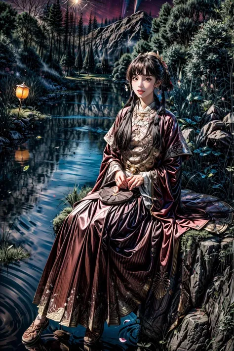 <(best quality, extremery best quality, masterpiece:1.4), (realistic, intricate details:1.4), (photorealistic:1.4), (extremely intricate:1.4), highres, ultra highres, ultra detailed, ultra-detailed, absurdres, incredibly absurdres, extremely detailed, high quality, high resolution, hyperrealistic, ultra-realistic, hyper-detailed, top quality, best, fine detail, massive detail, Highly detailed, extreme detailed, highest detailed, high-res, absolutely resolution, reflection, (refraction:1.4), (hyperrealism:1.4)>, BREAK, (1girl:1.3), solo, looking at viewer, (young cute beautiful 18-year-old girl:1.4), 3d face, (hand of Guido Daniele:1.4), beautiful girl, Beautiful face, pretty, girlface, kpop idol, supermodel, stunning innocent symmetry face, perfect body, medium breast, slim waist, slim legs, (high detailed skin:1.5), glowing eyes, goddess, natural skin texture, shiny skin, White skin, Beautiful detailed face, detailed face, real skin texture, cute delicate face, finely detailed face, golden ratio, golden ratio face, expressive eyes, perfect face, perfect skin, flawless face, clear face, shiny hair, pale skin, Proper body proportion, perfect anatomy, realistic skin texture, luscious lips, glossy lips, natural makeup, beautiful bright pupils, slender figure, intricate eyes, detailed pupils, detailed face and eyes, longeyelashes, blush, good hand, perfect hands, pretty face, beautiful female bodies, finely detailed skin, oily shiny skin, clean facial features, an extremely delicate and beautiful, cute & girly, beautiful detailed eyes, stars in the eyes, detailed simmetric eyes, perfect smooth skin texture, BREAK, (((((standing, (white/blue/red/black/green/pink/yellow chinese shirt),(white/blue/red/black/green/pink/yellow chinese long skirt), (dancing, smile, Pink hair, Pink eye, long hair, Pink eyelashes, Pink lips, Pink lip colour, Eyes glowing Pink, flat bangs, happy expression, warm smile), (lotus, hair ornament, water, dancing with butterfly, chinese traditional architecture, in the garden, floral background, brilliant colors, long_hair, nail_polish, jewelry, ancient art, chinese style), (night, Night time, moon light, Golden Hour, sky, landscape, aurora borealis, stars, outdoors, Chinese, Pink fireworks, Sakura tree background:1.4), (lake background, mountains, full moon background, night lake shore, river, forest, chinese style countryard, lanterns, pond, cobblestone pathway, building pavilion, chinese buildings, moutains, misty lake, ancient chinese background, puddle, after the rain, petals falling, wet grass and trees, flower sea, in a meadow, waterfall, breeze, flying splashes, flying petals, leaves, bloom, bloom effect, surrounded by heavy floating petal flow, petal, Pink butterfly, flower, detailed beautiful grassland with petal, flowers, plants, Pink rose, many Pink roses, leaves falling from the tree, dust is drifting, ethereal, scenery, nature, mysterious background:1.4), (iridescent colors, Iridescence, blush, mysterious, fantasy background, fantasy, open mouth:1.2), (fog, wind:1.2), (Luminescent Particles:1.3), (fullbody:1.2), (eye focus, face focus, character focus, close-up face:1.2), (dutch angle, cowboy shot:1.3), colorful refraction)))), BREAK, <cinematic portrait, analog film photography, film emulation, bokeh, blurry noise background, watercolor, available light, detailed light, volumetric fog, beautiful lighting, Rembrandt lighting, Cinematic, pixel art, game art, key visual, surreal, PBR Texturing, Anisotropic Filtering, Maximum Clarity And Sharpness, Albedo And Specular Maps, Multi-Layered Textures, Surface Shading, Sub-Pixel Convolution, Sub-Pixel Convolution, Accurate Simulation Of Light-Material Interaction, blurry foreground, broad light, volumetric light effect, matte painting, perfectly defined features, volumetric lighting, Tone Mapping, Lumen Reflections, Global illumination, Ray Tracing, Screen Space Global Illumination, Accent Lighting, 32k, Natural Lighting, volumetric, cinematic masterpiece, Rule of thirds, high dynamic range, Multi-exposure HDR capture, cinematic render, game cg cinematic, atmospheric perspective, movie scene, epic dynamic frame, motion blur, ((cinematic look, Film look)), rim light, 4k textures, adobe lightroom, photolab, insane details, hyperdetailed, exposure blend, professional color grading, professional color correction, aerial perspective, particles and dust in beams of light, cinematic scene, dynamic lighting, sharp details, lomography, soft focus, light leaks, bold hues, atmospheric depth, (explosive light and shadow:1.2), aesthetics, intricate designs, ultra realistic digital art, (zentangle, mandala, tangle, entangle), (fractal art), elegant, vivid colours, floating particles, particles, dramatic, epic, (ink drawing, oil painting detailed), (dramatic lighting:1.2), RAW, huge filesize, extremery detailed CG, Photo, 8k uhd, cinematic atmosphere, trending on artstation, award-winning glamour photograph, highly detailed photo, official art, beautiful and aesthetic, unity 8k wallpaper, beautiful, highly detailed CG illustration, best illustration, intricate, Amazing, emotional, analog, painting, digital painting, concept art, Oil Painting, illustration, Classical art, Renaissance, Romanticism, Neoclassicism, Color Palette, depth and contrast, Vibrant colors, saturated, rich saturation, color harmony, vivid palette, concept-art, design style, detail character, concept render, colorful, analog photography, dreamy atmosphere, specular highlights, atmospheric lighting, (dynamic angle, dynamic pose :1.3), (shiny, clothes reflecting light, lens flare, bloom effect, light particle, lens glare:1.3), realistic lighting, cinematic light, (cinematic lighting), light in the face, soft lighting, saturated colors, detailed background, sharp focus, 8k high definition, perspective, Master Composition, roughness, post-processing, soft shadows, realistic shadows, ambient occlusion, ray-tracing, subsurface scattering, photon mapping, physically-based rendering, octane rendering, unreal engine 5, ue5 rendering, Adobe After FX, dslr, RTX, Best character details, radiosity, sharp, antialiased, RAW photo, HDR, 8k, 4k, (((Photographed by Roger Deakins, using a RED Monstro 8K VV camera and a series of high-end lenses))), ((Hasselblad photography)), (film grain:1.4), Kodak portra 400, ((Fujifilm X-T5)), professional photograph, depth of field, caustics, Broad lighting, diffuse lighting, rim lighting, two tone lighting, textile details, visible pores, high resolution scan, professionally color graded, photographic reality, automatic white balance, best lighting, detailed shadow, high contrast, strong light and shadow>, (PureErosFace_V1:0.5), (ulzzang-6500:1), <lora:epiNoiseoffset_v3:1>, <lora:add_detail:2>, <lora:hipoly_3dcg_v7-epoch-000012:0.6>, <lora:hanfu_ming:0.8>, kbxll, <lora:LowRA:0.3>, <lora:more_details:0.7>
