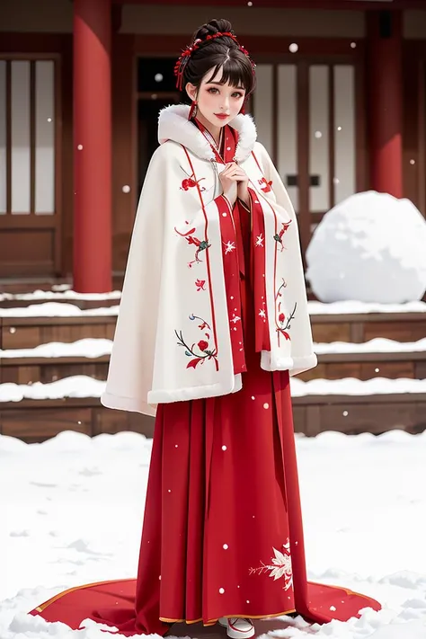 1 girl, (white hanfu), (Winter hanfu:1.2), (cloak:1.2), water, (snow:1.3), <lora:Winter_Hanfu:0.6>, (masterpiece,best quality:1.2), Braids