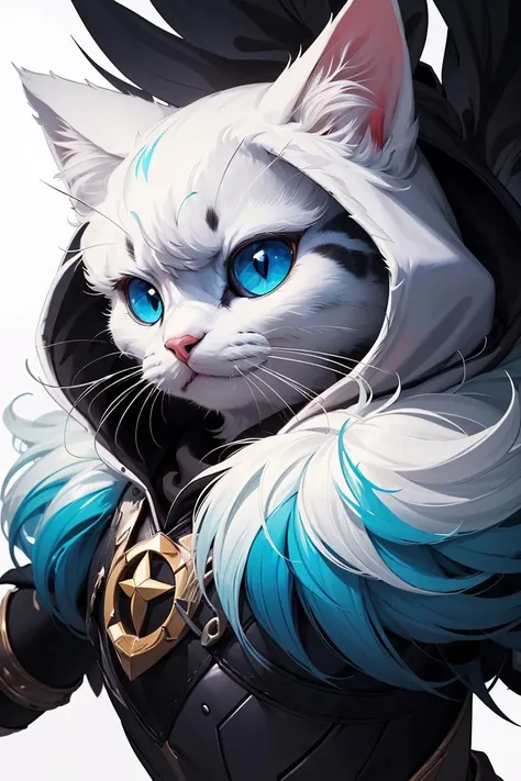 (best quality, masterpiece, colorful) Fluffy a fluffy cat dressing hood, paint art, comics, fantasy art, funny, perfect background wallpaper, abstract, (high contrast, official art, extreme detailed, highest detailed),