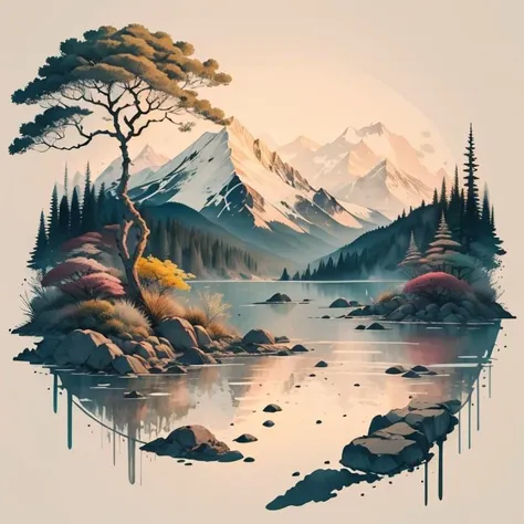 best quality,high quality, white background, scenery, ink, mountains, water, trees, <lora:ink-0.1-3-b28-bf16-D128-A1-1-ep64-768-DAdaptation-cosine:0.8>, <lora:shuV2:0.3>