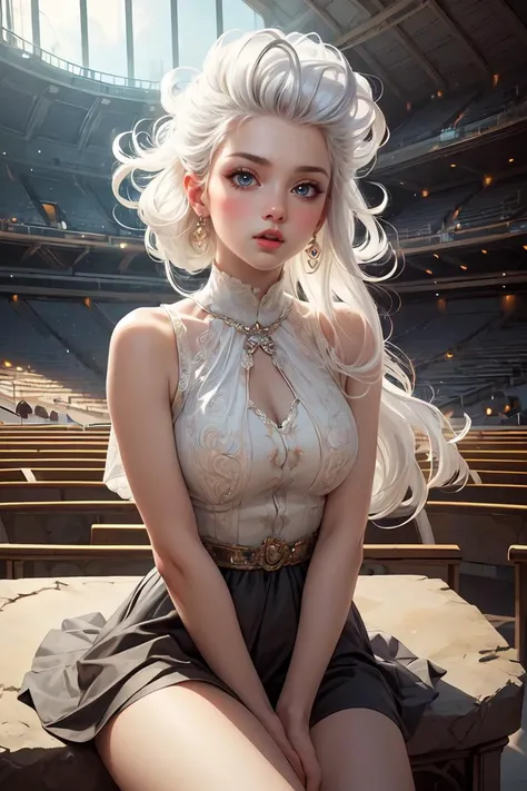 (masterpiece, best quality:1.4), high detail, (detailed face), detailed eyes, detailed background,dramatic lighting, 1girl, (atmospheric perspective, hands between legs, Jupon, :o, white hair, big hair, pompadour, amphitheater),<lora:more_details:0.3> ,<lora:GoodHands-beta2:1>, <lora:GPTS4 dreamwave full_478773:0.4>