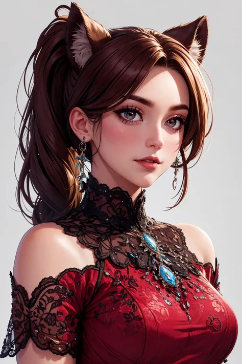 (extremely detailed, intricate details, highres), shiny skin, Otter Eyes , Textured Ponytail , blush, eyeliner, makeup, eyelashes, 1girl, solo, (simple background:1.3), medium breasts, burgundy dress, dog ears, gloves , Playful Hair Flip with Side Glance: Toss your hair over your shoulder with a playful flick of your wrist while giving a side glance to the camera adding a touch of flirtatiousness.
<lora:Detail Slider 2:1>, <lora:Lgirl Slider:-4>