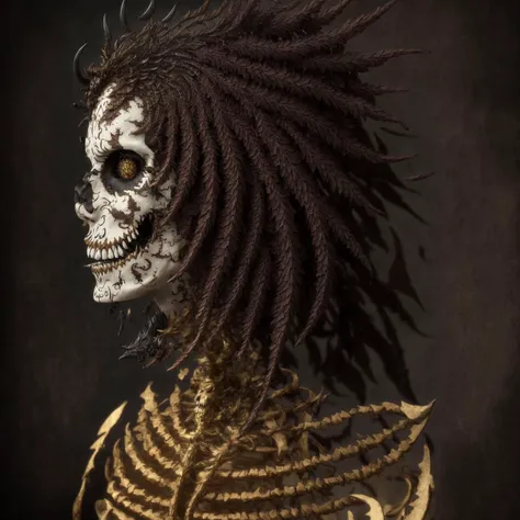 (masterpiece, best quality, highres), 1girl, demon, skeleton, (beautiful) Fractal, colorful,