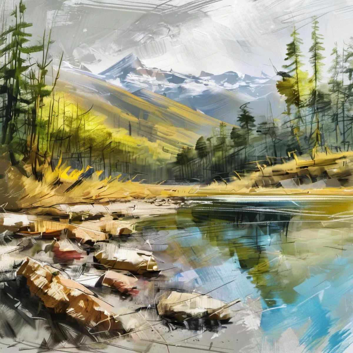 bolivian princess mountains fields <lora:rough color sketch style:1> rough color sketch