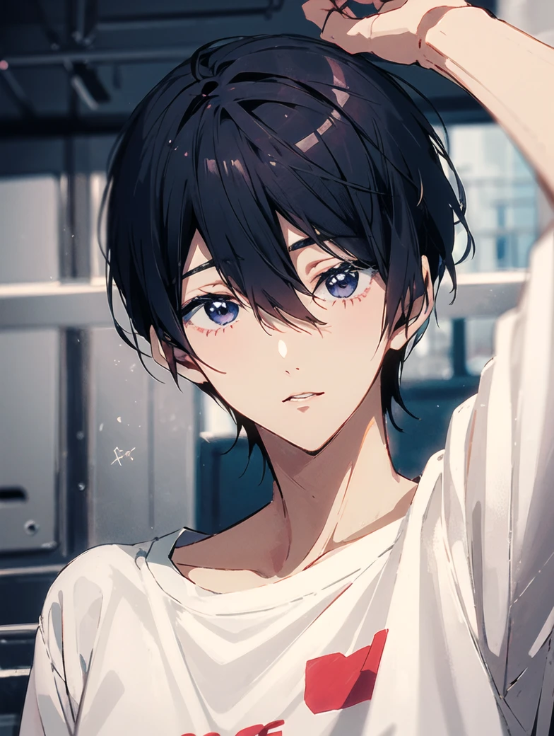 nanase_haruka (Free!) A man in a shirt with the words Free, cukupa_outfit
<lora:harukaNanaseFreeLora_v1:0.6>
