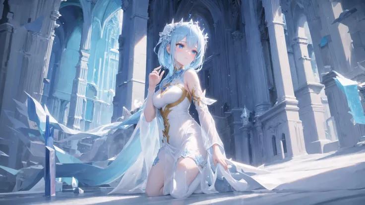 Once, there was a frozen cathedral located in a remote part of the world. The cathedral was made of gleaming marble and sapphire that sparkled in the sunlight. However, it was now encased in ice that had been formed from centuries of snow and ice storms. Inside the cathedral, there was a girl of around 20 years old, with sapphire blue hair and eyes, who was praying deeply.
The girl had been there for a long time, and the ice that surrounded her had stopped her from aging, making it appear as though she was frozen in time. But in reality, she was simply frozen in place, unable to move or interact with the world around her. Her lips moved silently as she prayed, her head bowed in reverence.
The cathedral was a sight to behold, even though it was frozen over. The ice had created intricate patterns and designs that seemed to dance in the light. The sapphire pillars and walls shone like jewels, their beauty heightened by the frosty coating that surrounded them.
The girl was at peace in this icy cathedral, and it seemed as though nothing could disturb her tranquillity. She had long ago made a decision to stay in this place, dedicating her life to prayer and meditation. And so, she remained frozen in time, a silent figure in a world of ice and beauty.
As the centuries passed, the world outside continued to change. Civilizations rose and fell, wars were fought and won, and technology advanced at an unprecedented rate. But within the walls of the frozen cathedral, time stood still. And the girl remained, frozen in prayer, surrounded by the frozen beauty of the cathedral.
And so, the story continues, with the girl and the cathedral frozen in time, a silent testament to the beauty and power of faith and dedication.