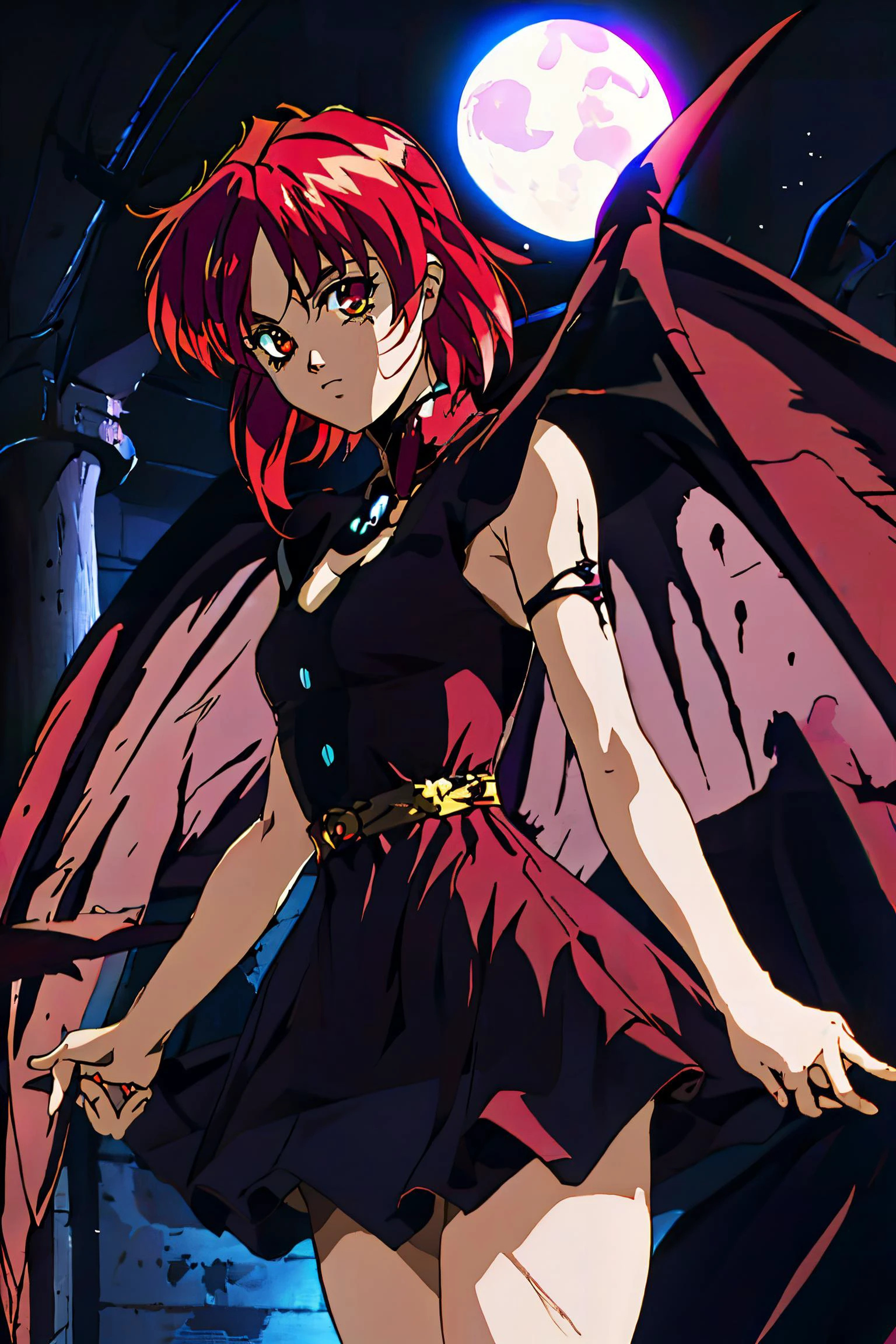 Horror, girl, beautiful girl in chaotic background, cinematic light, demon wings, red hairs, retro
<lora:Esthetic90:1>, <lora:PicXer:0.8>, <lora:VerticalView:0.6>, <lora:BackWings:0.4>