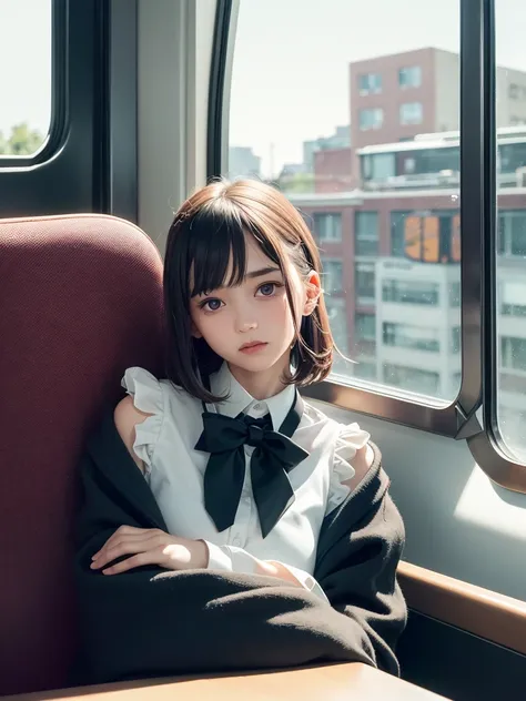 <lora:schoolmax25d_11:0.8>, <lora:kobeni_v10:0.3>, a girl, sit in morden train, windows seat, indistinct nipples, detailed clothes, collared shirt,  (sharp focus:1.4), beautiful detailed face, round face,(delicate illustration:1.4), (renaissance art:1)