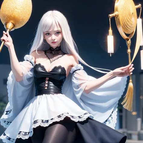 1 girl, witch, in a black dress, white lace on the dress, white apron, flies on a broom, (vertical challenge), full body, (best quality: 1.0), (ultra high definition: 1.0), (beautiful girl: 1.4), platinum blonde hair, (masterpiece), (photorealistic: 1.3 ), Ultra Detail, (High Skin Detail: 1.2), (Best Quality: 1.0), (Ultra High Definition: 1.0), (Masterpiece), (Photorealistic: 1.3), Super Detail, (High Skin Detail: 1.2), (Best: 1.0), (Super Slim: 1.0), (Delicate face)