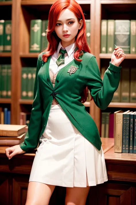 (hogwarts:1.4), (slytherin:1.3), 1 witch, in the library, in tight lace school uniform, witchcraft, potion cauldron,(vertical challenge), full body, (best quality: 1.0), (ultra high definition: 1.0), (beautiful girl: 1.4), red hair, (masterpiece), (photorealistic: 1.3 ), Ultra Detail, (High Skin Detail: 1.2), (Best Quality: 1.0), (Ultra High Definition: 1.0), (Masterpiece), (Photorealistic: 1.3), Super Detail, (High Skin Detail: 1.2), (Best: 1.0), (Super Slim: 1.0), (Delicate face),