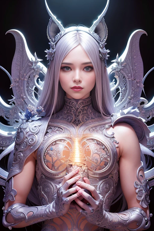 hyperrealistic photography of a stunningly beautiful cyborg male, intimate, intricate tendril filigree, fibonacci, in the style of beth cavener, jin kagetsu, and wlop, highly detailed, chrome face symmetry, masterpiece, award winning, sharp focus, concept art, high key, ambient lighting, 8 k, octane render, intricate background