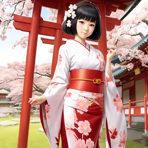 Japan, 1girl,geisha on the background of the temple and sakura, ilya kuvshinov, (krenz cushart:1.35), Greg Rutkowski, trending on pixiv