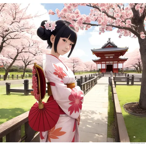 Japan, 1girl,geisha on the background of the temple and sakura, ilya kuvshinov, krenz cushart, (Greg Rutkowski:1.24), trending on pixiv