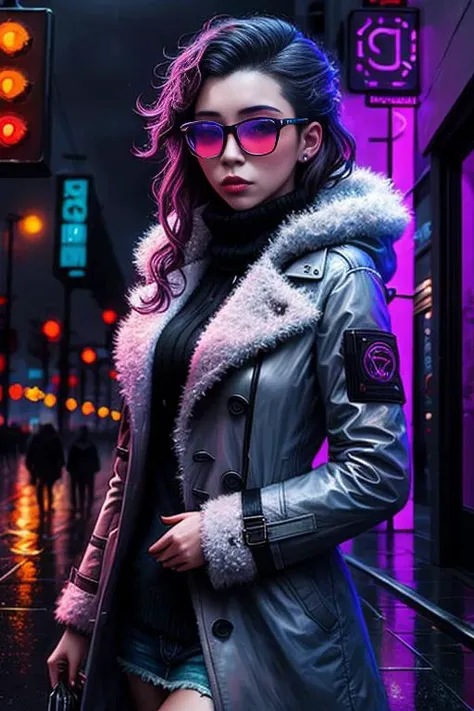 rifstyle2 <lora:rifstyle2_model-000010:0.5>1 young woman, coat , muted color, street, impressionism, abstract, cyberpunk, dark, raining , sd-prohib , broad brushstrokes,