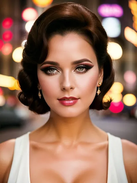 full format realistic photo an exquisite portrait photograph, 85mm medium format photo of ((ohwx woman)) with a classy hairstyle <lora:DawnWells_SD15_v1.0:1> DawnWells, classy makeup, symmetrical, rule of thirds, . 85mm photograph, film, bokeh, professional, 4k, highly detailed, in style of Liam Wong