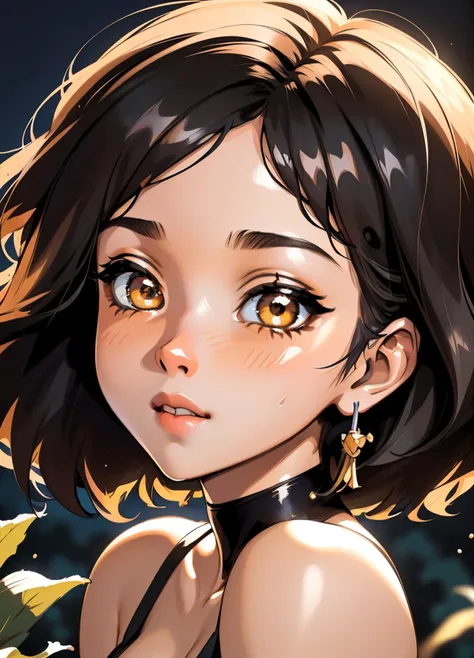 a beautiful herbalist, she is surrounded by magical herbs in a moonlit meadow, black hair, short hair, curly hair, dark-skinned female, dark skin, yellow eyes, mole under eye, ultra wide shot,
((masterpiece, best quality)) _SamDoesArt2_