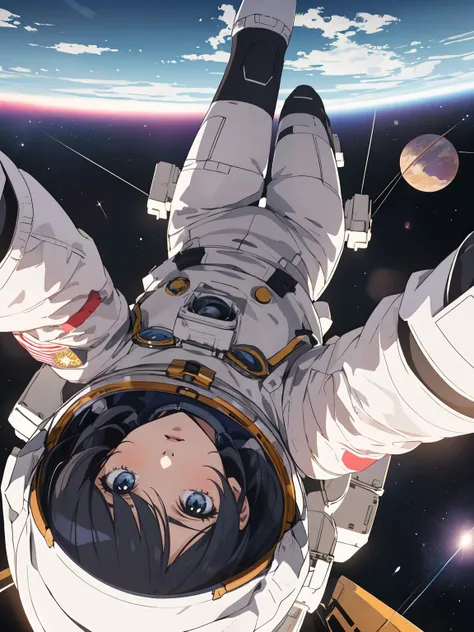 a cat girl astronaut exploring the cosmos, floating among planets and stars, high quality detail, ((intricate detail)), complex illustration, high contrast, intricate background detail
masterpiece, best quality, ((anime screencap)), studio ghibli style,