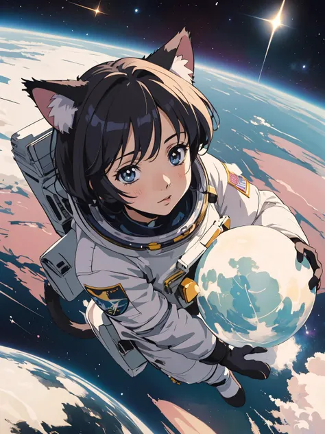 a cat girl astronaut exploring the cosmos, floating among planets and stars, high quality detail, ((intricate detail)), complex illustration, high contrast, intricate background detail
masterpiece, best quality, ((anime screencap)), studio ghibli style,
