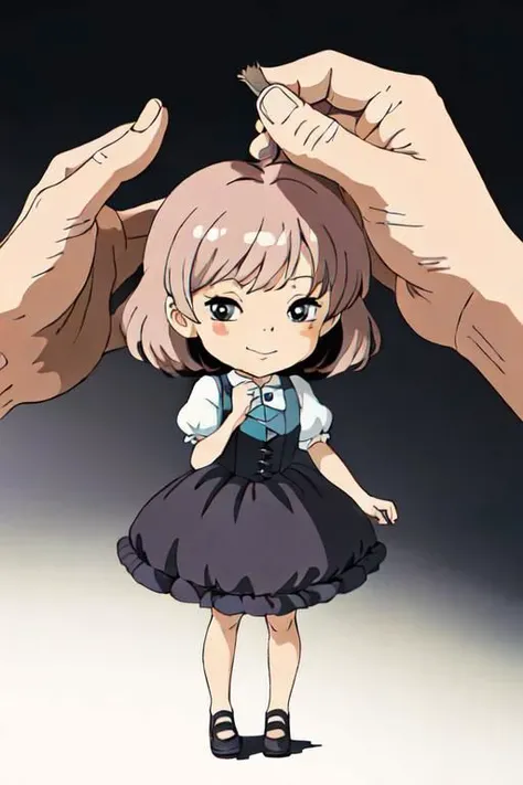 masterpiece, best quality, intricate detail, intricate background detail, 1girl, gradient hair, happy, full body, pop art, chibi art, pov hands