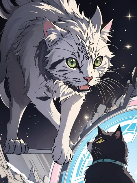 a cat encountering a mysterious portal to a fantastical realm filled with mystical creatures, high quality detail, ((intricate detail)), complex illustration, high contrast, intricate background detail
masterpiece, best quality, ((anime screencap)), studio ghibli style, no humans,