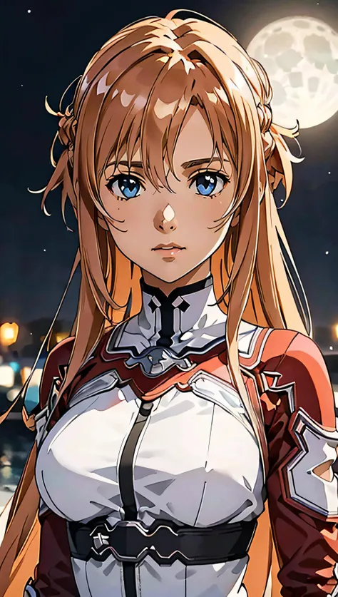 (best quality, masterpiece, colorful, dynamic angle, highest detailed) upper body photo, fashion photography of cute, intense long red hair, (\Asuna Yuuki\)\(sword art online\) <lora:asuna_(sao)_v1:0.6>,(ultrahigh resolution textures), in dynamic pose, bokeh, (intricate details, hyperdetailed:1.15), detailed, moonlight passing through hair, perfect night, fantasy background, (official art, extreme detailed, highest detailed), HDR+