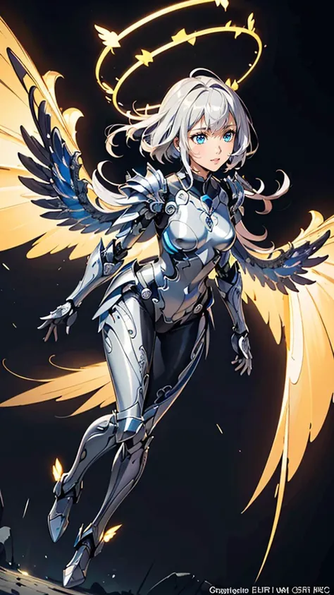 masterpiece, Highly detailed CG unified 8K wallpaper, 8K 超HD, Digital SLR Camera, high quality, Clean, ((Wearing white mechanical armor、Goddess with big wings, Holy Aura, magic, Flying in the sky)), Glowing eyes, light, Ultra-high resolution, Ultra-high detail, HD,