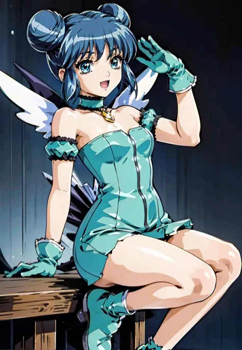 (masterpiece, high quality), nsfw, (finely detailed beautiful eyes), ((anime)),
((aizawa mint, blue hair, double hair bun, blue eyes, blue wing, magical girl, detached puffy sleeves, choker, strapless, gloves, tight dresses, shoes)), latex, smile, open mouth,
, dynamic pose, white background <lora:aizawa_mint_tkymew:0.7>, arms up, armpits, view from below, blue sky, flying