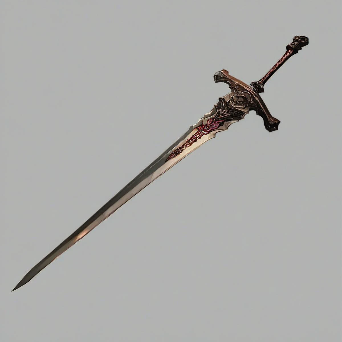 score_9, score_8_up, score_7_up, source_anime, fine sketch, giant_long_sword, pointing down, (high view), b&w blade, fantasy, blank background