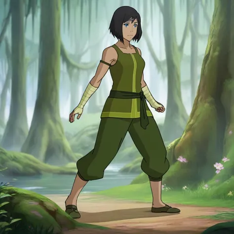 full-length image in lk artstyle of korra with sh hairstyle wearing ek outfit