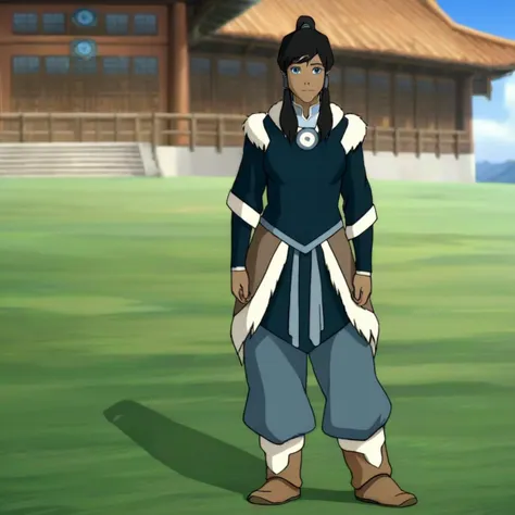 full-length image in lk artstyle of korra with lh hairstyle wearing sc outfit