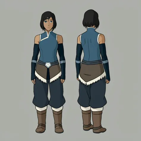 full-length image in lk artstyle of korra with sh hairstyle wearing fs outfit