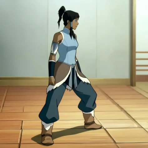 full-length image in lk artstyle of korra with lh hairstyle wearing kr outfit