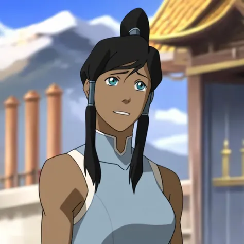 closeup image in lk artstyle of Korra with lh hairstyle wearing kr outfit