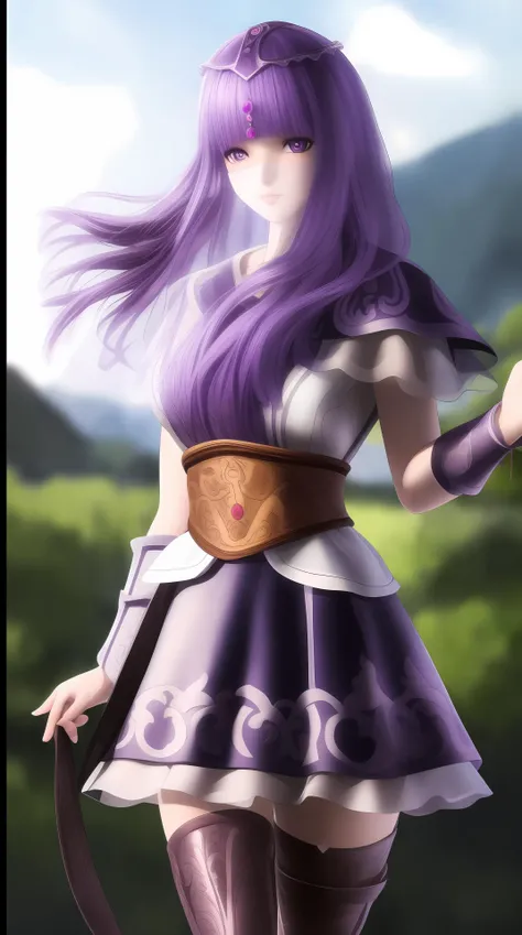 masterpiece, (best quality:1.4), (ultra highres:1.2),4K quality, (delicate illustration:1.4),(8k, RAW photo:1.2),1girl,veil, purple eyes,armor, dress, thighhighs, thigh boots, cowboy shot, <lora:shaosiming-000016:0.8> ,