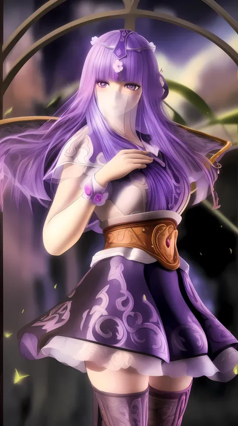 masterpiece, (best quality:1.4), (ultra highres:1.2),4K quality, (delicate illustration:1.4),(8k, RAW photo:1.2),1girl,veil, purple eyes,armor, dress, thighhighs, thigh boots, cowboy shot, <lora:shaosiming-000016:1> ,
