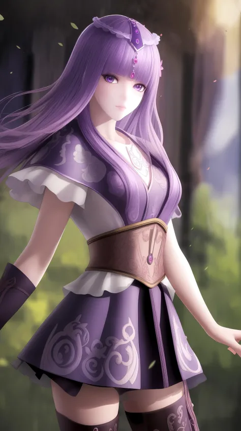 masterpiece, (best quality:1.4), (ultra highres:1.2),4K quality, (delicate illustration:1.4),(8k, RAW photo:1.2),1girl,veil, purple eyes,armor, dress, thighhighs, thigh boots, cowboy shot, <lora:shaosiming-000016:0.6> ,