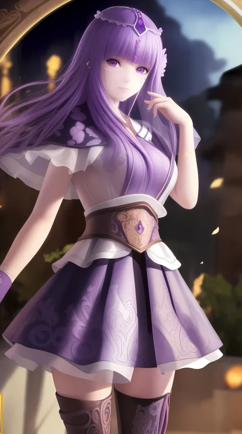 masterpiece, (best quality:1.4), (ultra highres:1.2),4K quality, (delicate illustration:1.4),(8k, RAW photo:1.2),1girl,veil, purple eyes,armor, dress, thighhighs, thigh boots, cowboy shot, <lora:shaosiming-000016:0.6> ,