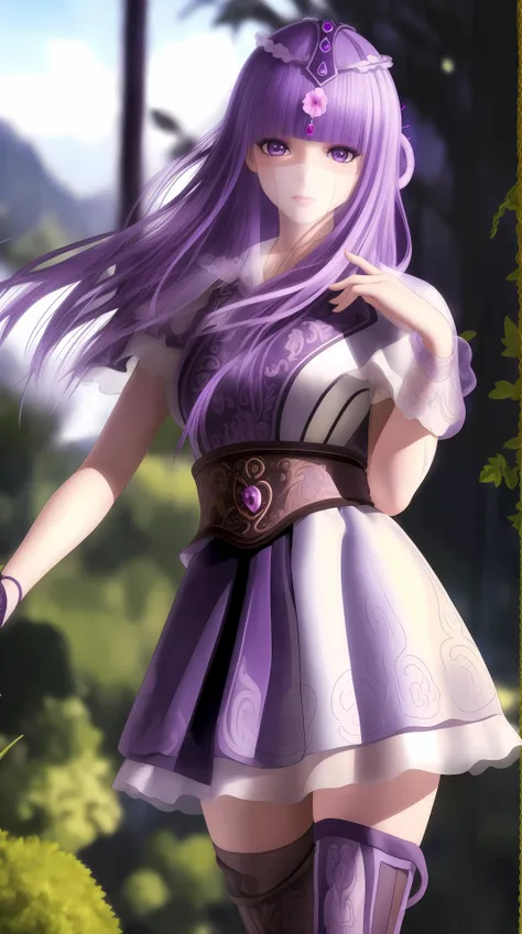 masterpiece, (best quality:1.4), (ultra highres:1.2),4K quality, (delicate illustration:1.4),(8k, RAW photo:1.2),1girl,veil, purple eyes,armor, dress, thighhighs, thigh boots, cowboy shot, <lora:shaosiming-000016:0.8> ,