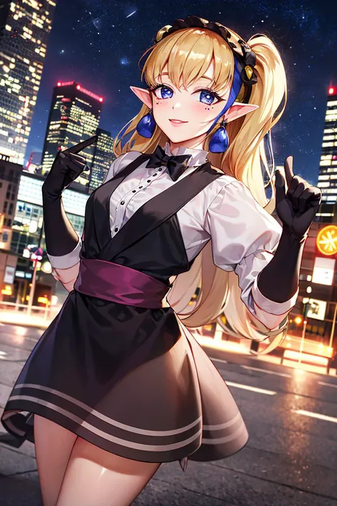 ((masterpiece,best quality)), absurdres,
<lora:Agitha_Zelda:0.6>, Agitha_Zelda,  long hair,
tuxedo, 
solo, smiling, looking at viewer, cowboy shot, 
modern city background, dynamic pose,