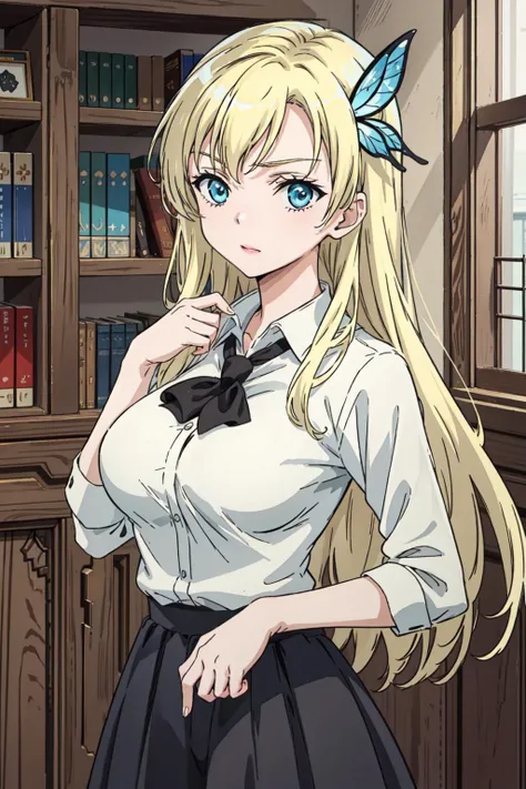 masterpiece, best quality, 1girl, kashiwazaki sena, butterfly hair ornament, blonde hair, long hair, aqua eyes, large breasts, <lora:Kizuki - Haganai Kashiwazaki Sena:1>