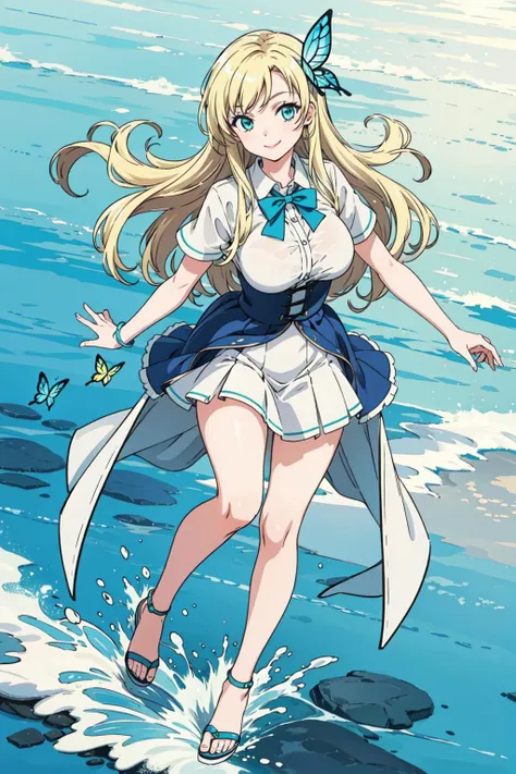 masterpiece, best quality, 1girl, kashiwazaki sena, butterfly hair ornament, blonde hair, long hair, aqua eyes, large breasts, smile, full body, <lora:Kizuki - Haganai Kashiwazaki Sena:0.7>